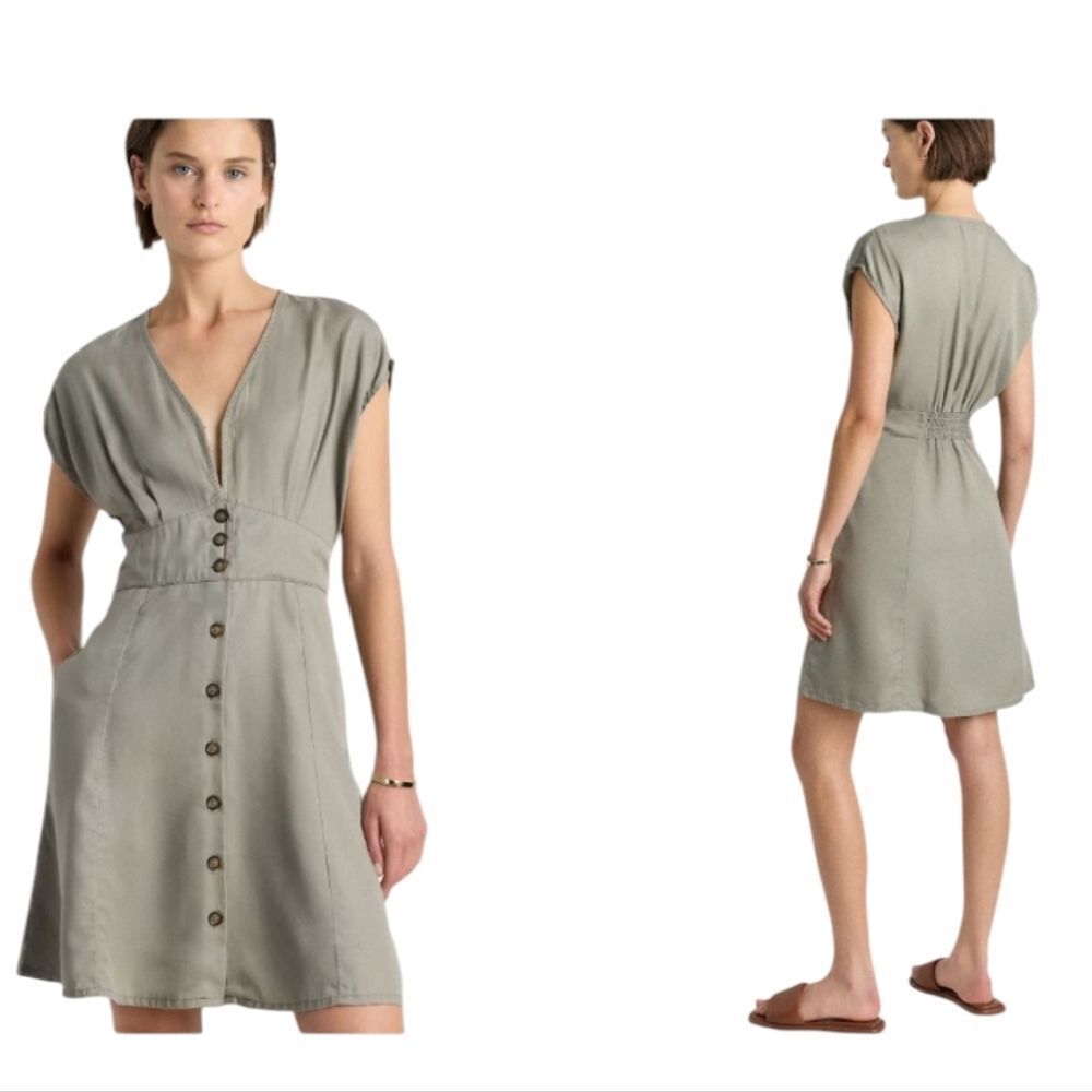 NWT Quince Vintage Wash Tencel Button Front Dress Olive Green Size S